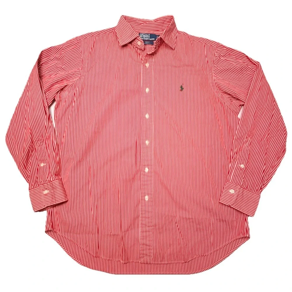 Polo‎ Ralph Lauren Regent Classic Fit Red White Stripe Button Shirt Large